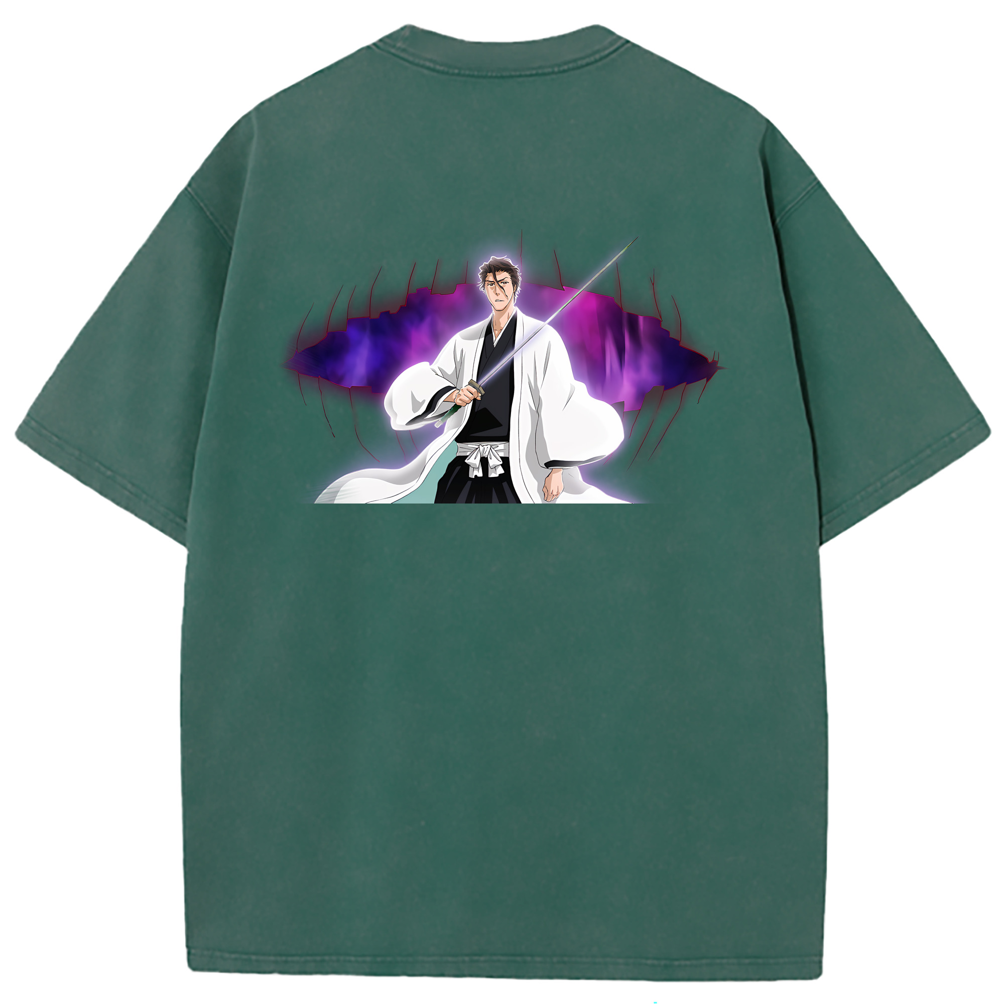 （画像用） ブリーチ 藍染 惣右介（あいぜん そうすけ） BLEACH Aizen Sousuke 綿100% ヴィンテージ風 半袖Tシャツ（背面プリント）